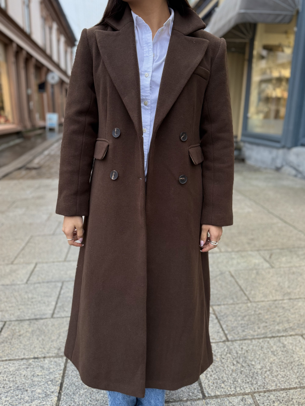 Royla Wool Blend Long Coat - Chocolate Brown  - Image 1