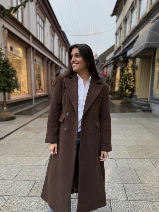 Royla Wool Blend Long Coat - Chocolate Brown  - Image 3