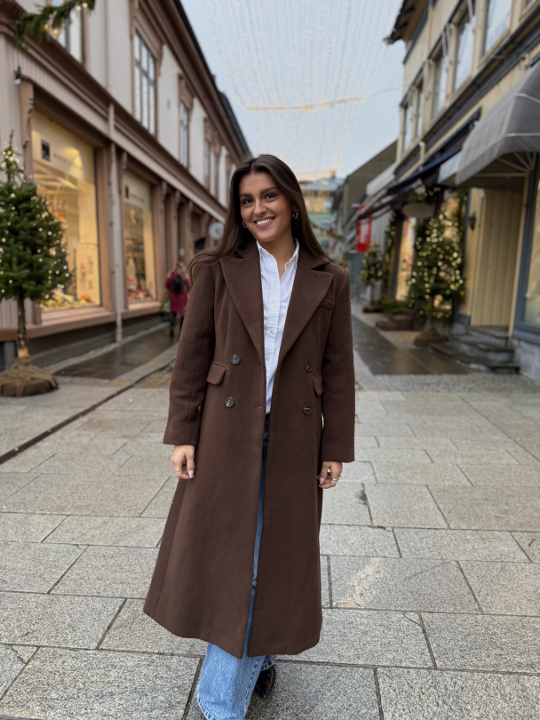 Royla Wool Blend Long Coat - Chocolate Brown  - Image 4