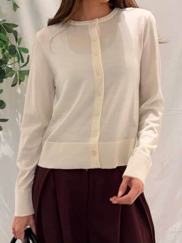Thea Knit Merino Cardigan - Egret  - Image 1