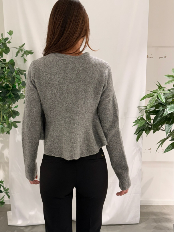 Hiva Peplum Knit Cardigan - Mid Grey Melange - Image 5