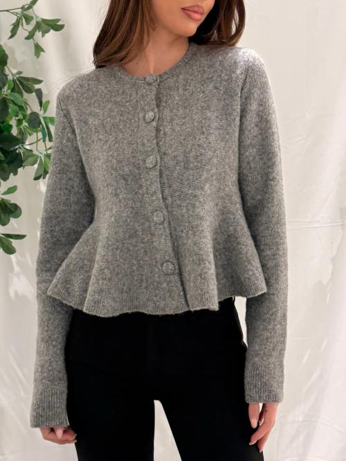 Hiva Peplum Knit Cardigan - Mid Grey Melange