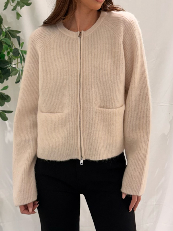 Sia Ras Knit Short Cardigan - Birch  - Image 1