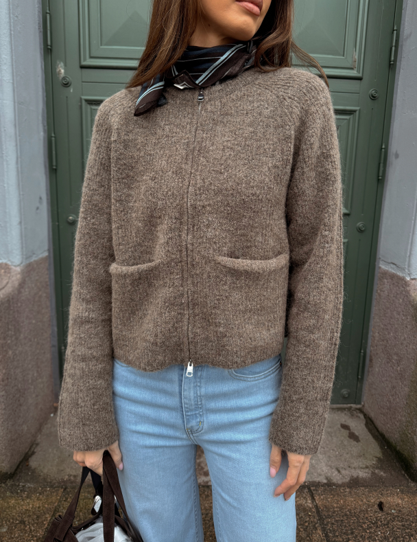Sia Ras Knit Short Cardigan - Chocolate Chip   - Image 1