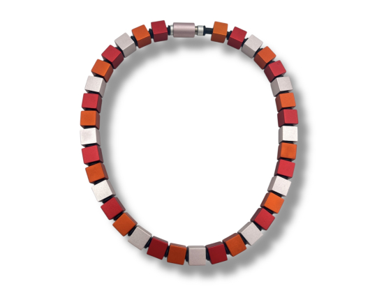 APERO W&Uuml;RFEL - Stort r&oslash;dt, rosa & oransje halskjede