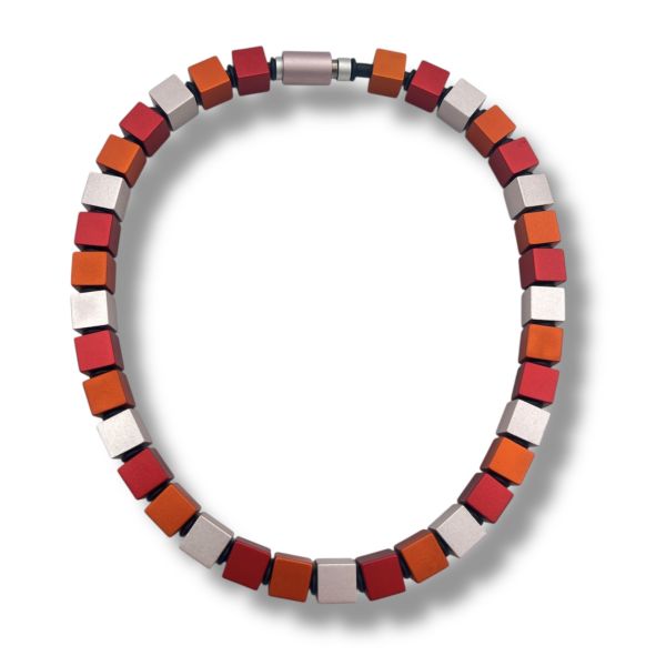 APERO W&Uuml;RFEL - Stort r&oslash;dt, rosa & oransje halskjede