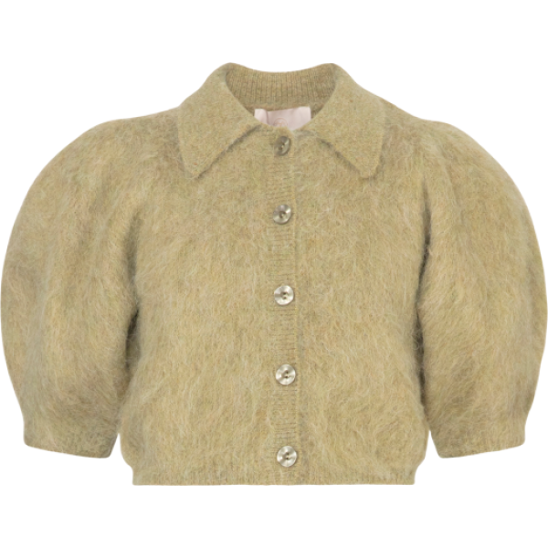 Hairy Knit Puffed Jacket - Green