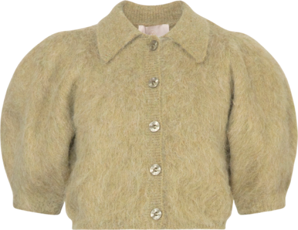 Hairy Knit Puffed Jacket - Green - Image 1