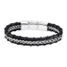 Armb&aring;nd i skinn og st&aring;l, svart