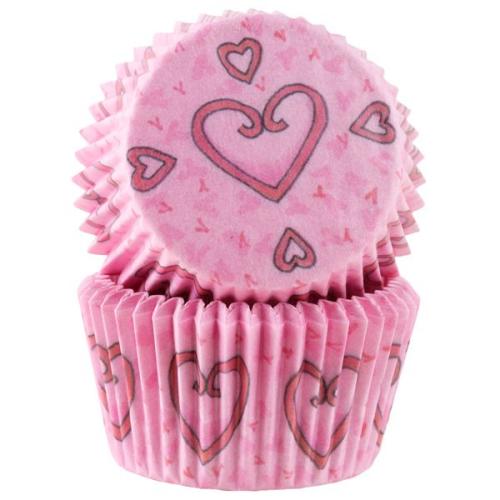 Muffinsform STD Rosa hjerte, 50 stk