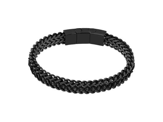 Armb&aring;nd i flettet tr&aring;d og st&aring;l, svart