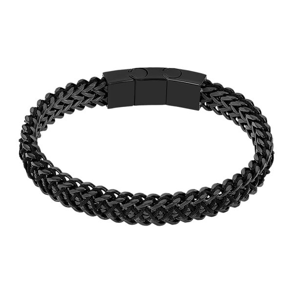 Armb&aring;nd i flettet tr&aring;d og st&aring;l, svart