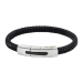 Armb&aring;nd i flettet skinn og st&aring;l, svart