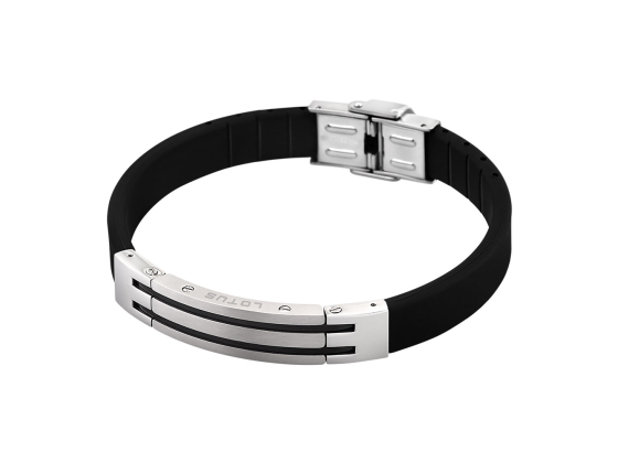 Armb&aring;nd i gummi og st&aring;l, svart