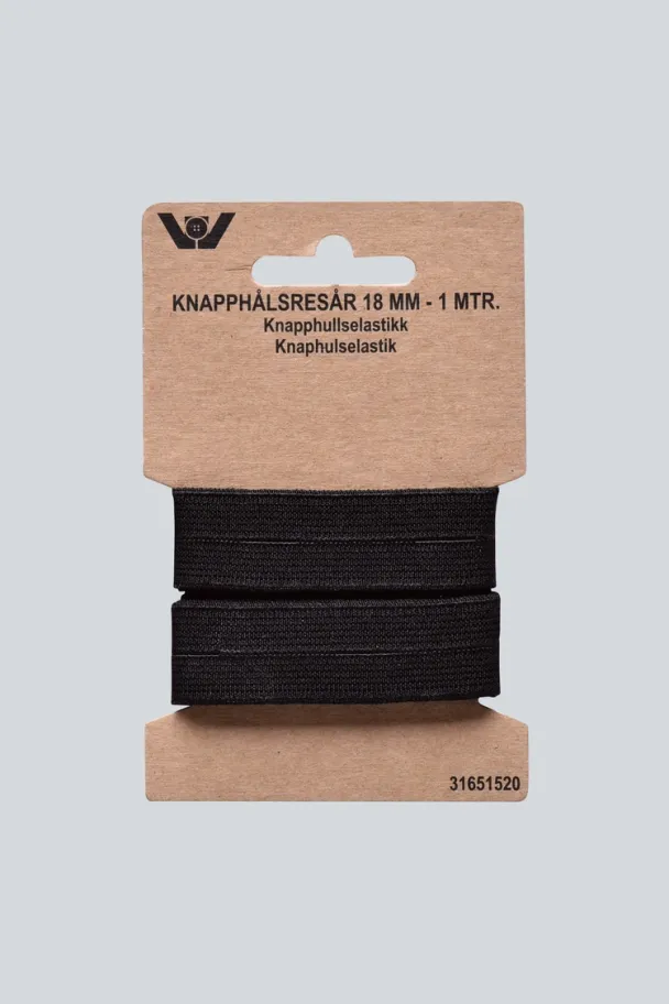 Knapphullsstrikk  Svart 18mm - 1m
