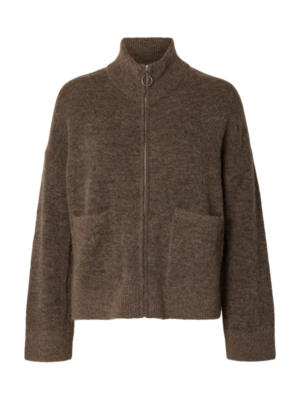 Sia Ras Zipper Cardigan - Chocolate Chip  - Image 2