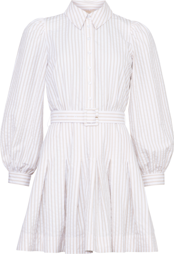 Seersucker Pleated Dress - Khaki  - Image 2