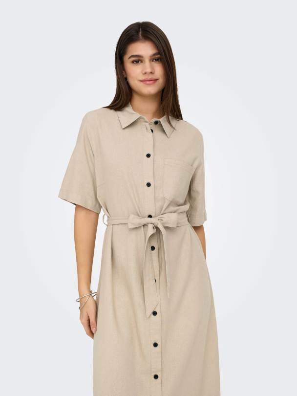 ONLCARO S/S LINEN BL BELT DRESS CC PNT - Image 4