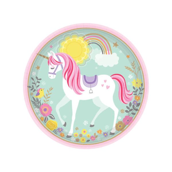 Papptallerken, MAGICAL UNICORN ENHJØRNING 23 cm, 8 stk