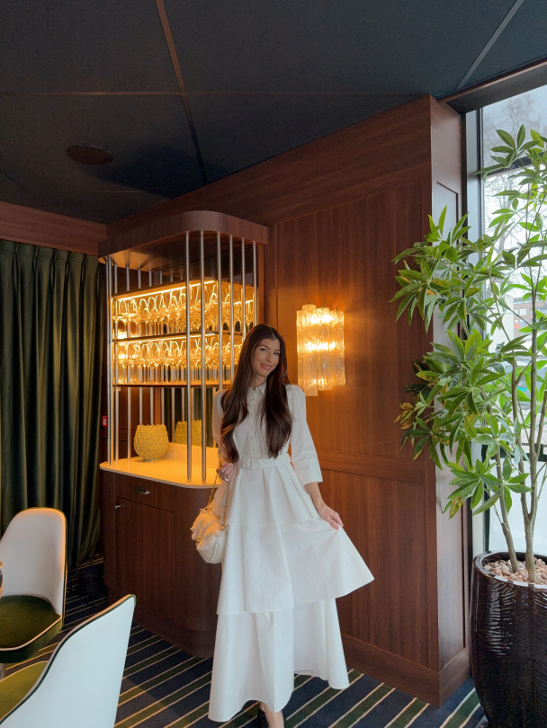 Poplin Flounce Dress - White  - Image 3