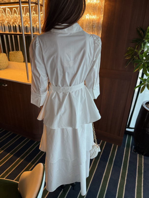 Poplin Flounce Dress - White  - Image 4