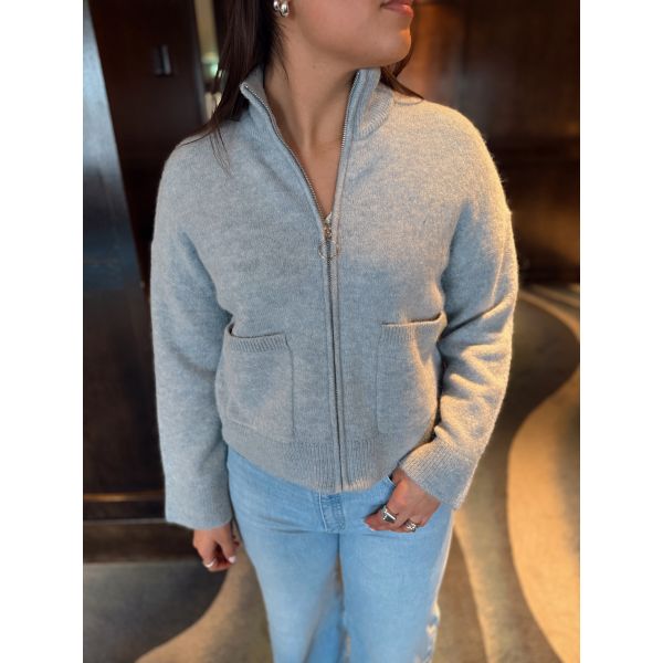 Sia Ras Zipper Cardigan - Dusty Blue 
