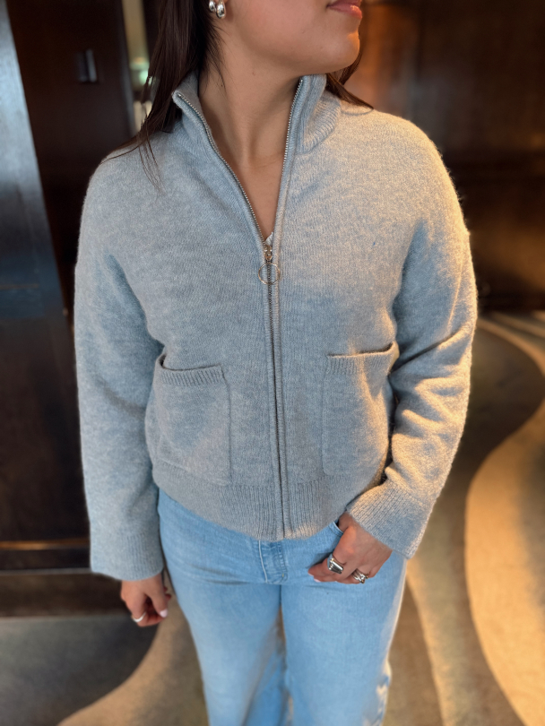 Sia Ras Zipper Cardigan - Dusty Blue  - Image 1