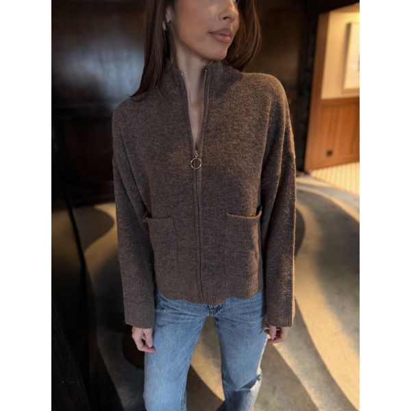 Sia Ras Zipper Cardigan - Chocolate Chip 