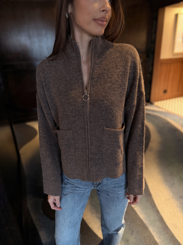Sia Ras Zipper Cardigan - Chocolate Chip  - Image 1