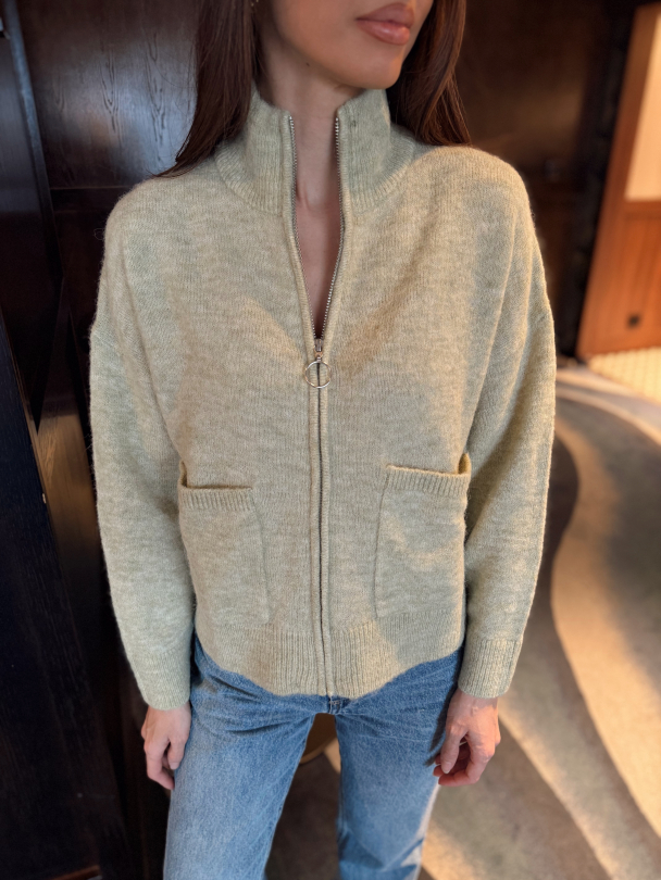 Sia Ras Zipper Cardigan - Lint - Image 1