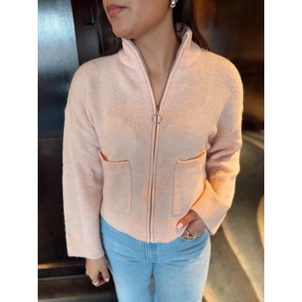 Sia Ras Zipper Cardigan - Pale Dogwood 