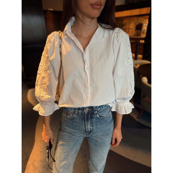 Amy Embroidered Shirt - Sugar White Poplin 