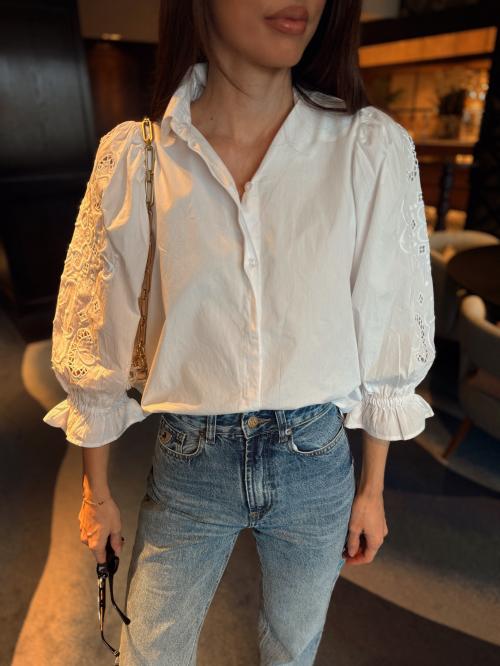 Amy Embroidered Shirt - Sugar White Poplin 