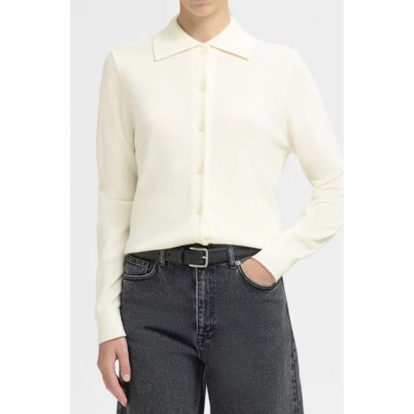 Thea Knit Button Collar Neck - Egret 