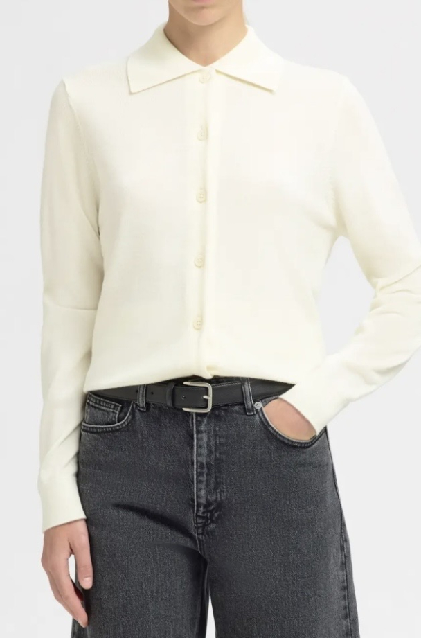Thea Knit Button Collar Neck - Egret  - Image 1