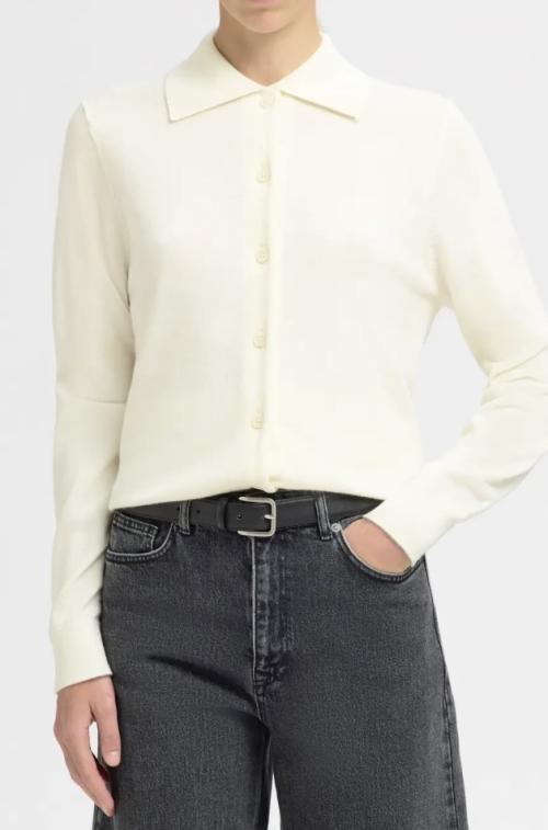 Thea Knit Button Collar Neck - Egret 