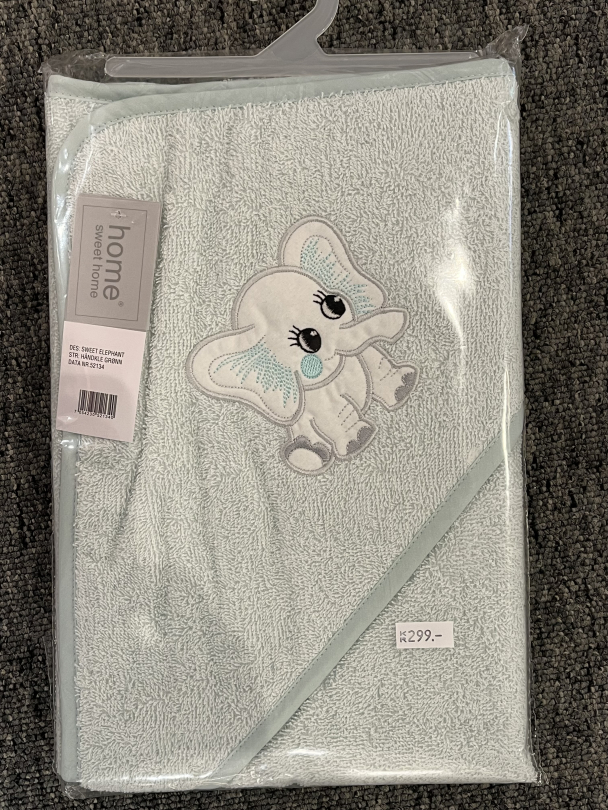 Badehåndkle m/hette Elefant Mint