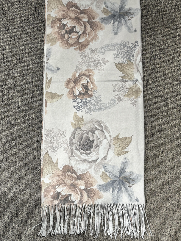 Skjerf m/blomster Cashmere Blå  - Image 2