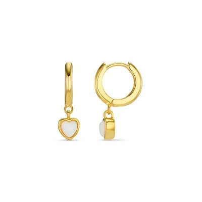 Opal Heart Drop Huggie Hoop Earrings