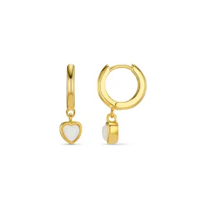 Opal Heart Drop Huggie Hoop Earrings