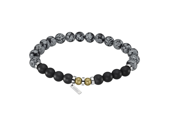 Armb&aring;nd i st&aring;l, gr&aring; og sort resin kuler