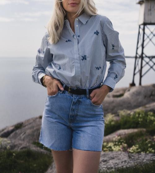 Ida Maja Shirt STP EMB - Bright white/Quiet Harbor Flower