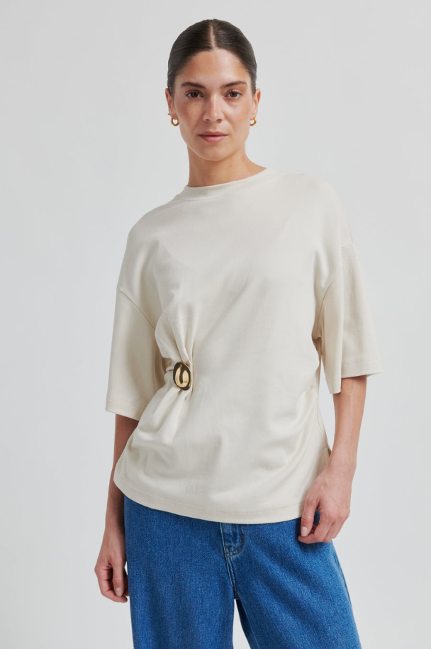 Enora Brooch Tee - Soft Beige  - Image 1