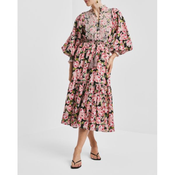 Cotton Slub Midi Dress - Rose Bouquet