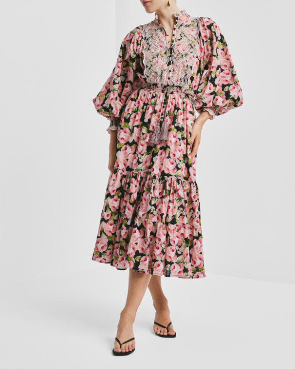 Cotton Slub Midi Dress - Rose Bouquet - Image 1
