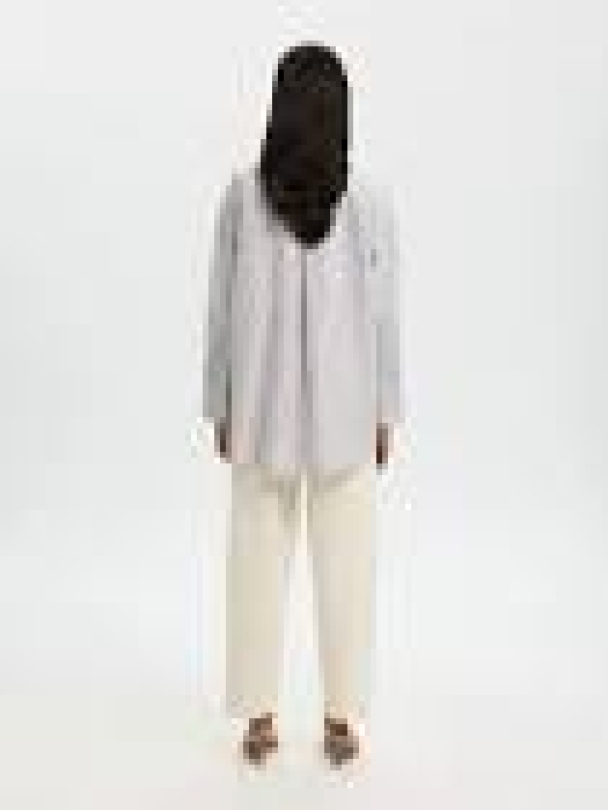 Cleo Oversized Linen Blend Shirt -  Chocolate Chip/Bright White  - Image 2