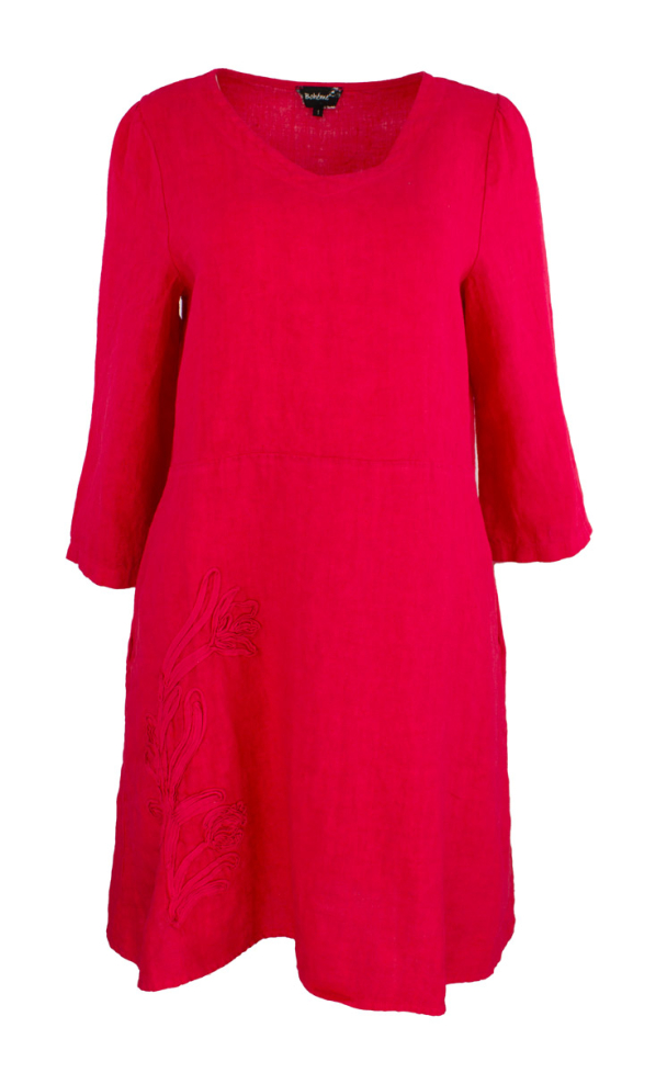 BOHÉME Kjole 3/4 Broderi Tykk Lin B13171 - Image 2