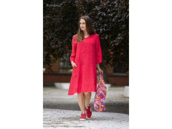 BOH&Eacute;ME Kjole 3/4 Broderi Tykk Lin B13171