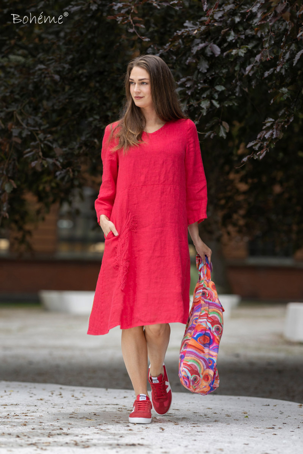 BOHÉME Kjole 3/4 Broderi Tykk Lin B13171 - Image 1