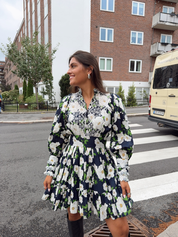 Cotton Slub Mini Dress - Bright Garden    - Image 4